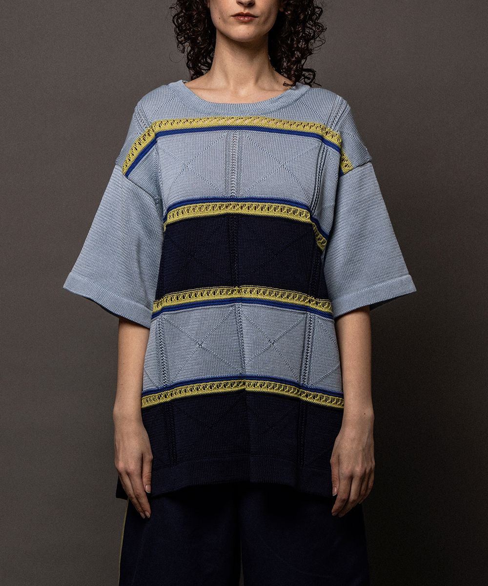 Linen like cotton summer knit Blue