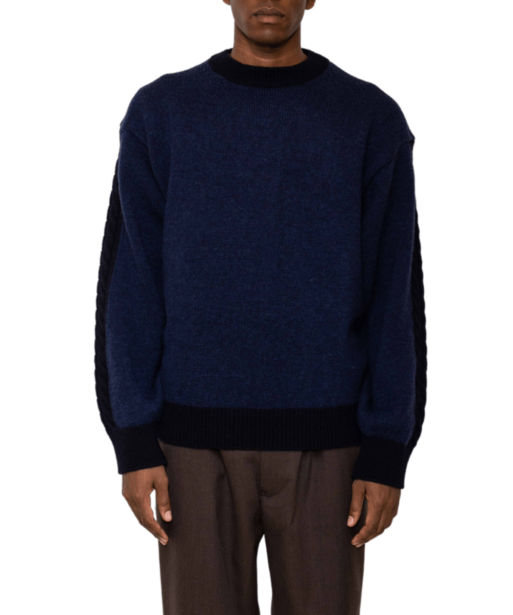 Crew Neck Cable Knit NAVY