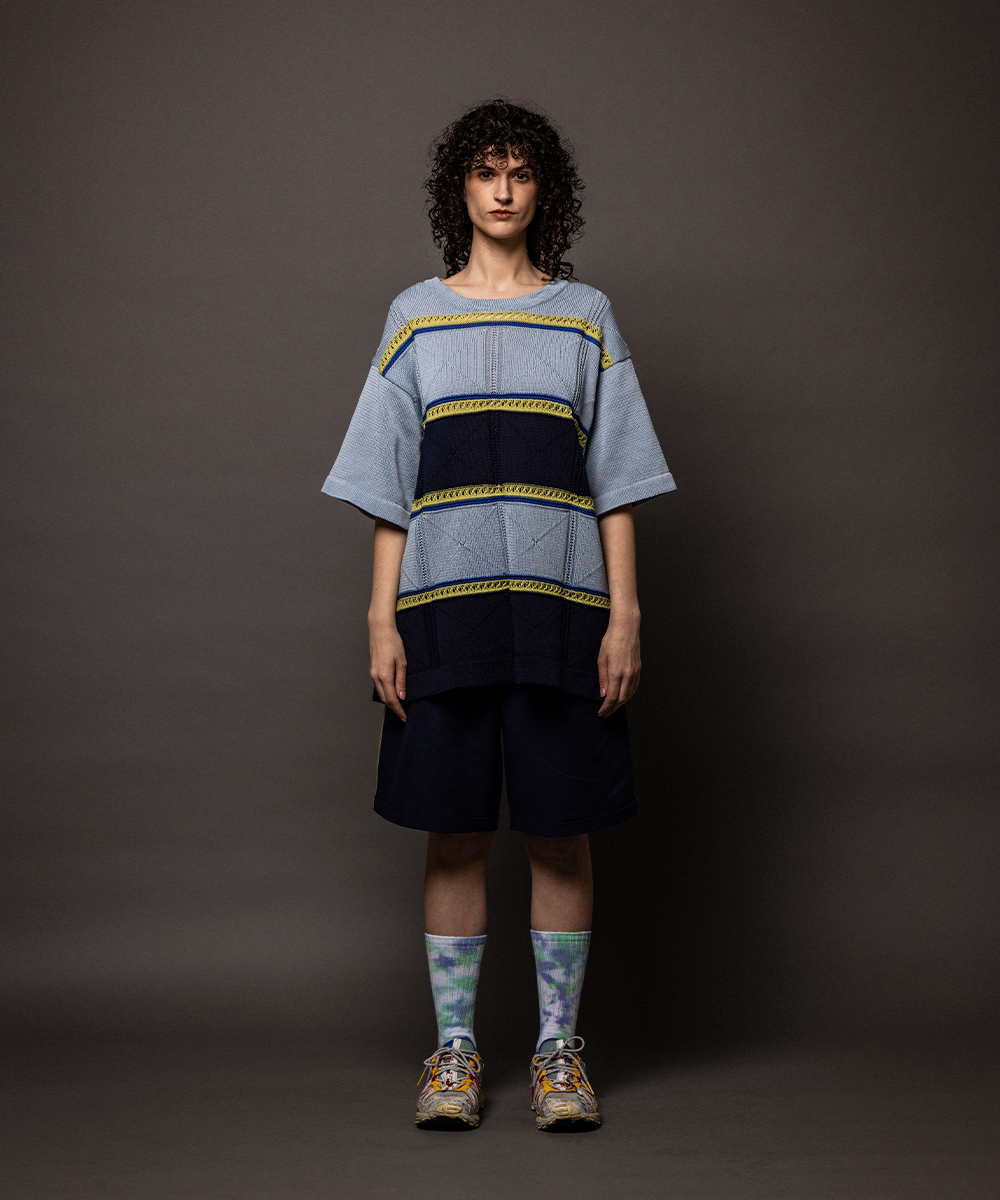 Linen like cotton summer knit Blue