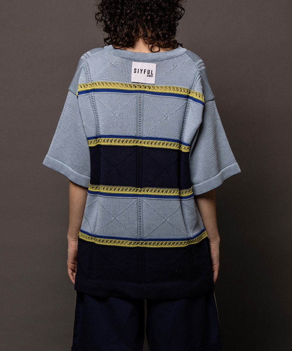 Linen like cotton summer knit Blue