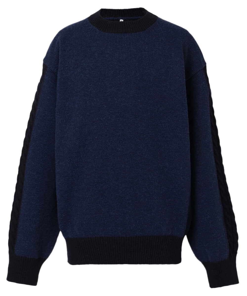 Crew Neck Cable Knit NAVY