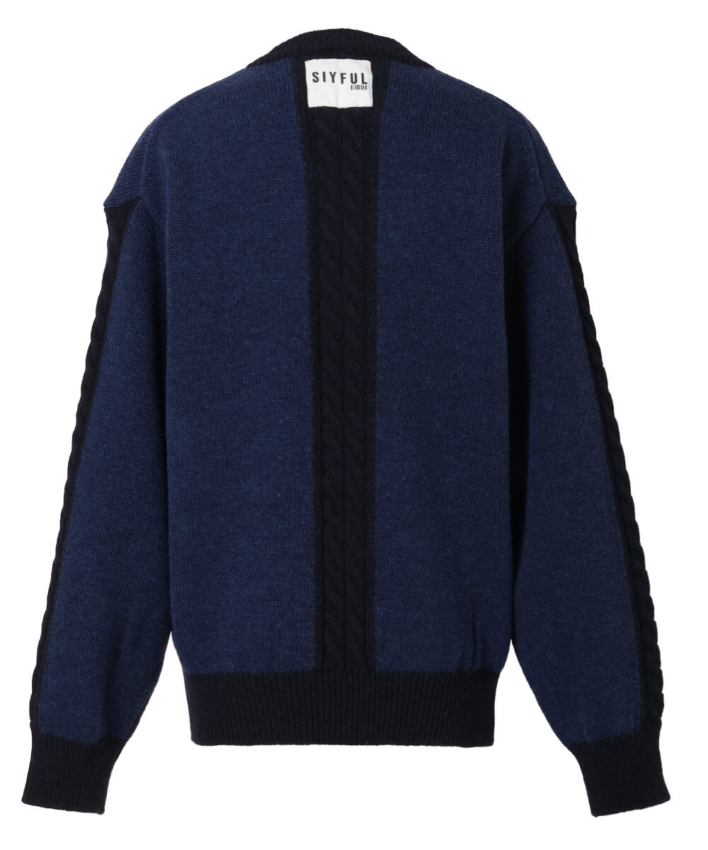 Crew Neck Cable Knit NAVY